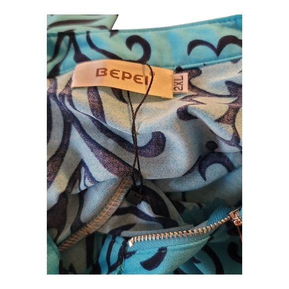 BEPEI - 2XL Aqua Blue Patterned Women's Top - Picture 5 of 7